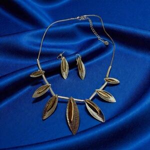 Elegant Gold and Silver Leaf Necklace and Earring Set